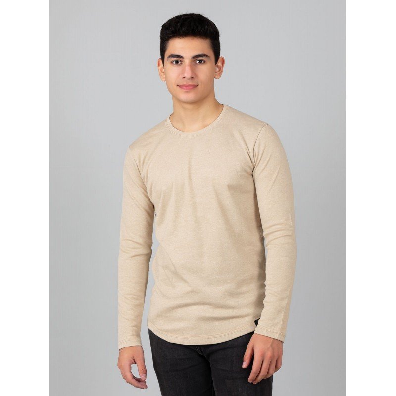 بلوزة كم طويل للرجال لون بيج