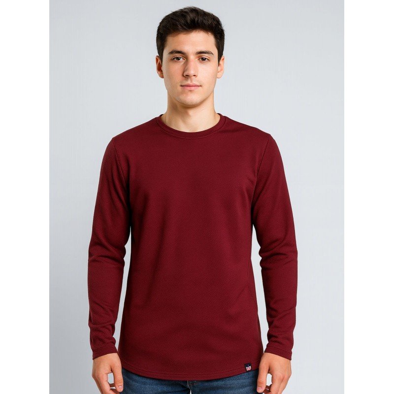 بلوزة كم طويل للرجال لون خمري