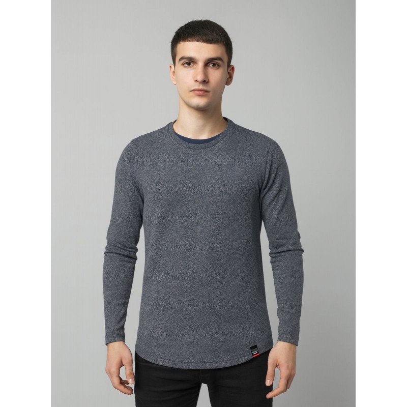 بلوزة كم طويل للرجال لون سكني غامق