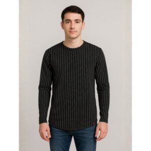 بلوزة كم طويل مخططة للرجال لون أسود