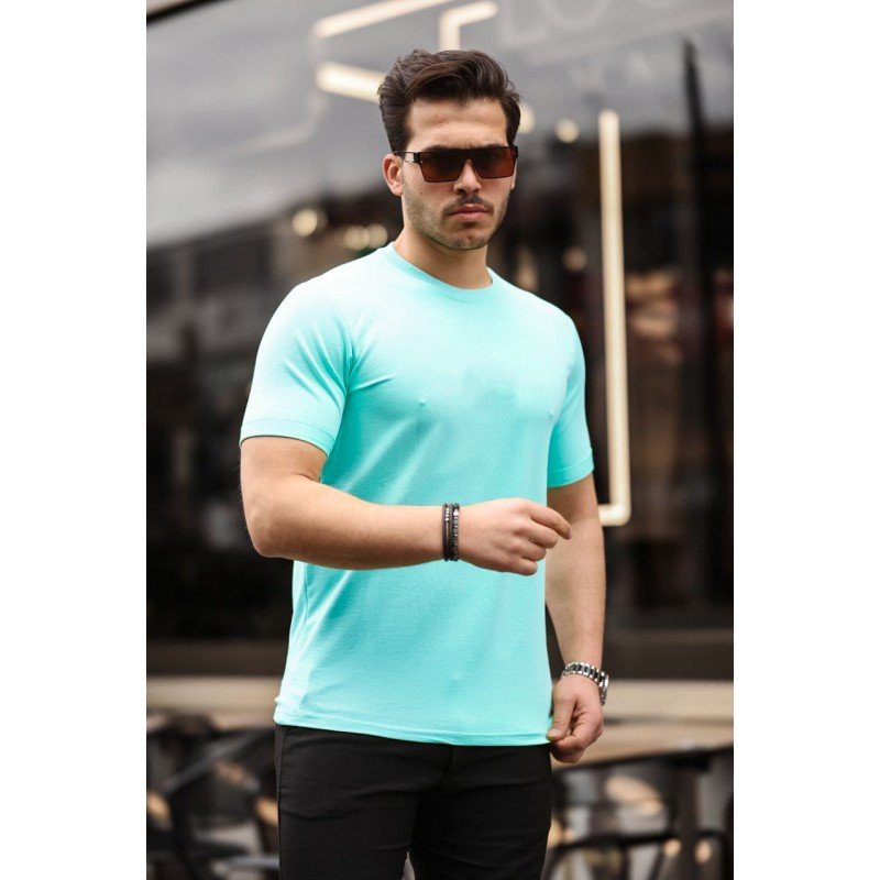 بلوزة نص كم للرجال لون أزرق فاتح