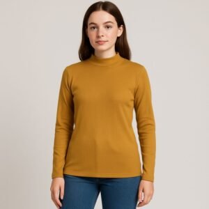 بلوزه قطن ستاتية كم طويل نصف قبة جولف لون أصفر