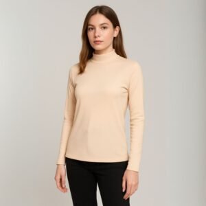 بلوزه قطن ستاتية كم طويل نصف قبة جولف لون بيج