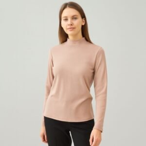 بلوزه قطن ستاتية كم طويل نصف قبة جولف لون زهري فاتح