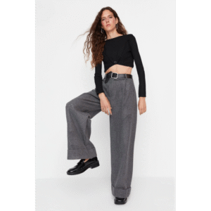 بنطلون واسع الساق وخصر عالي  للنساء لون رمادي