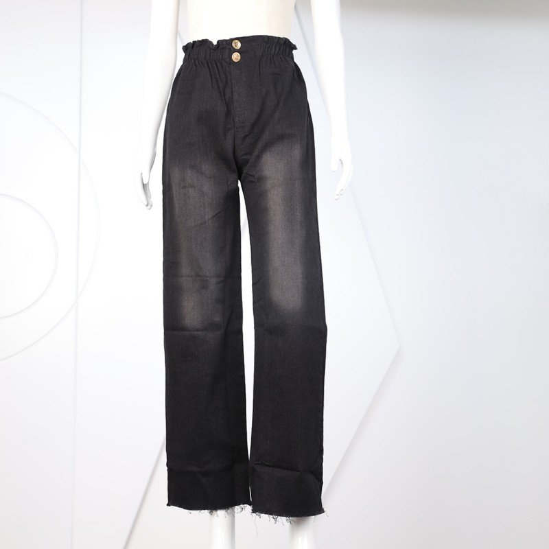 بنطال جينز عريض للنساء لون أسود غامق