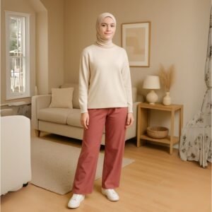 بنطلون قماش الزبدة البيتي المريح ستاتي لون زهري غامق