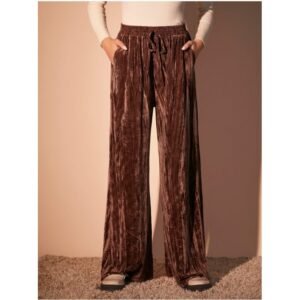 بنطلون بيتي مخمل للنساء لون بني