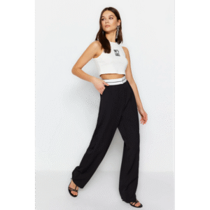 بنطال خصر عالي بتصميم ساق واسع للنساء لون أسود