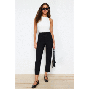 بنطلون تركي بخصر عالٍ طول الكاحل للنساء لون أسود