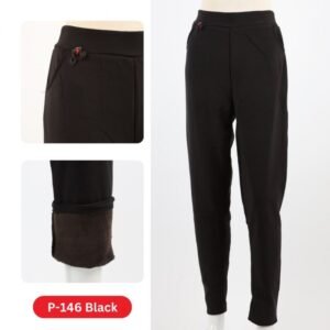 بنطلون فرو بتصميم أرجل عريضة للنساء لون أسود