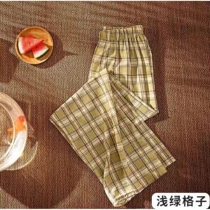 بنطلون كروهات مبطن قصة عريضة للنساء لون أخضر فاتح