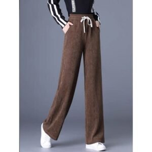 بنطلون مخمل بتصميم أرجل واسعة للنساء لون بني