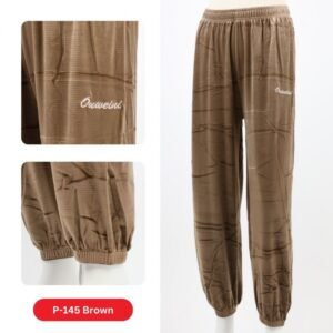 بنطلون مخمل بتصميم عريض مع أرجل مطاطية للنساء لون بني فاتح