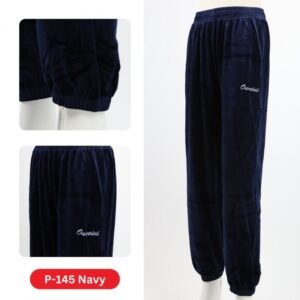 بنطلون مخمل بتصميم عريض مع أرجل مطاطية للنساء لون كحلي