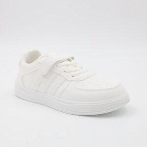 بوت جلد ولادي بشريط لاصق لون أبيض