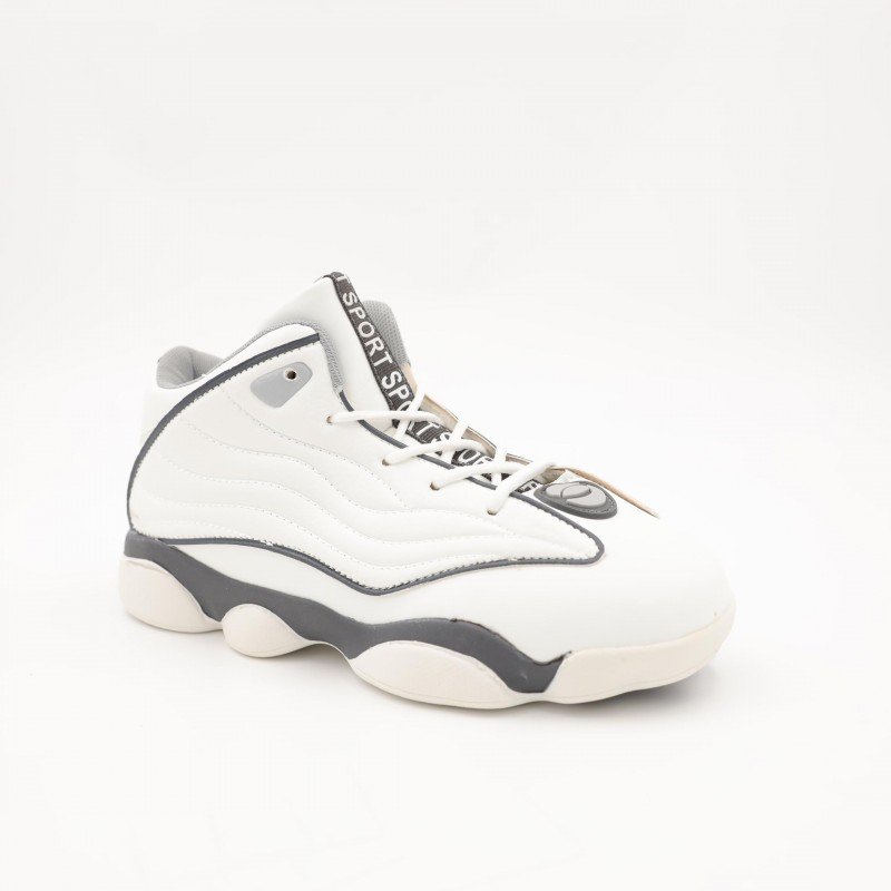 بوت رياضي ولادي للأطفال لون أبيض ورمادي