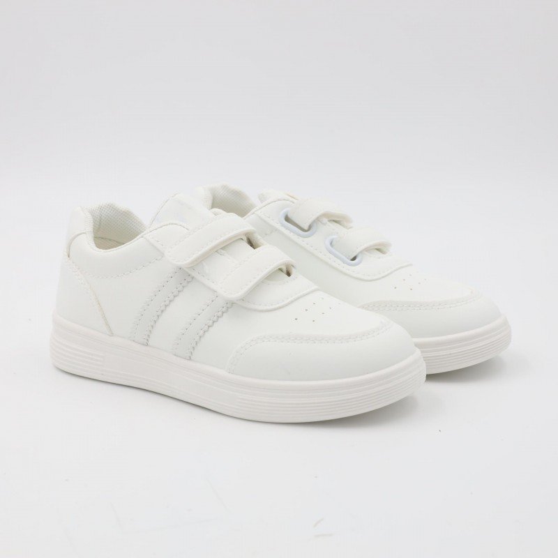 بوت سبورت جلد بشريطين لاصقين لون ابيض