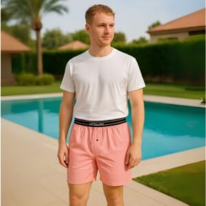 بوكسر بتصميم زر مخطط طولي للرجال لون وردي