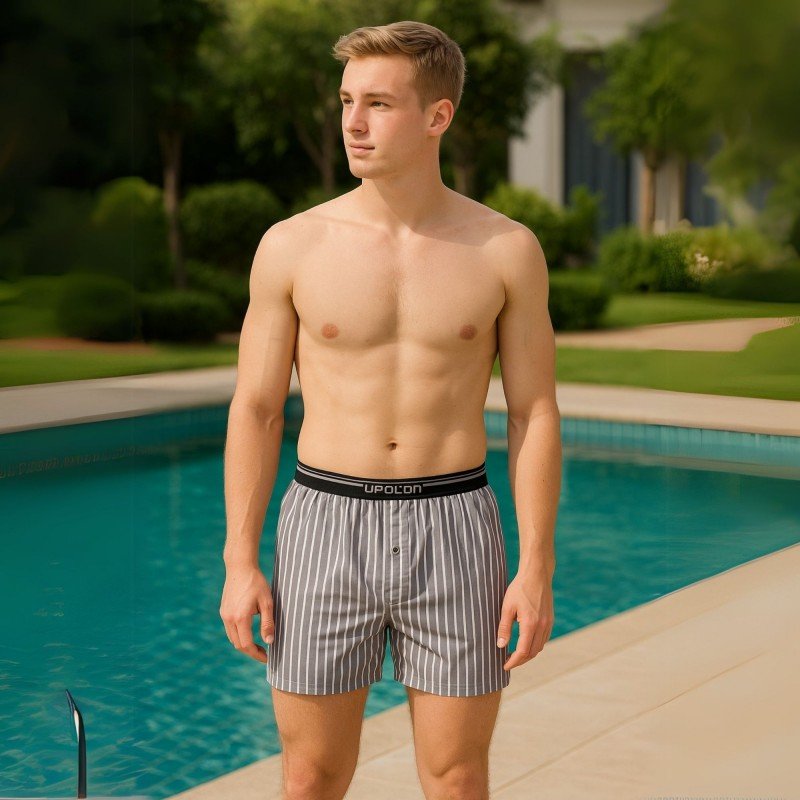 بوكسر بتصميم زر مخطط طولي للرجال لون رمادي