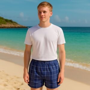 بوكسر بتصميم زر مخطط طولي للرجال لون كحلي