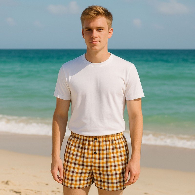 بوكسر بتصميم زر مخطط طولي للرجال متعدد الألوان