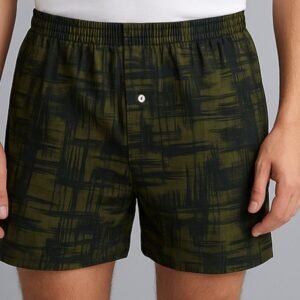 بوكسر رجال قطني لون زيتي بأشكال أسود