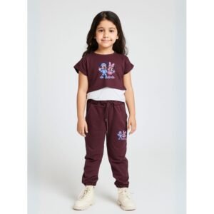 بيجامة بناتي 3 قطع لون خمري