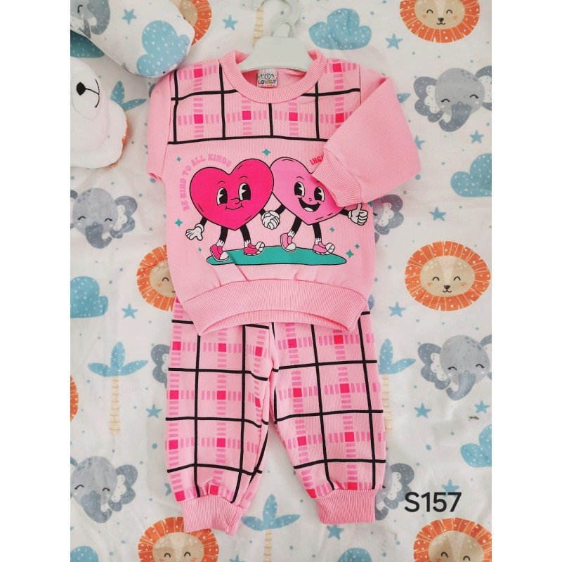 بيجامة بناتي بتصميم قلب لون زهري