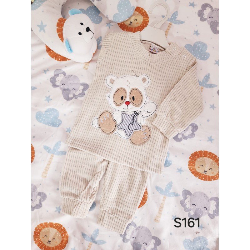 بيجامة بيبي بتصميم دب لون بيج