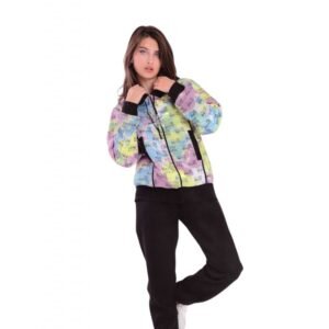 بيجامة ستاتي سحاب ملون بنطلون أسود One Size