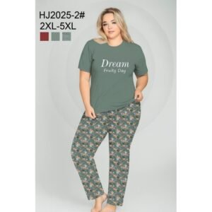 بيجامة ستاتية أحجام كبيرة قماشة الزبدة