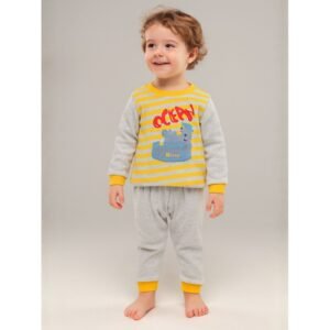 بيجامة شتوية للأطفال لون سكني و أصفر