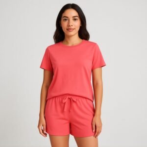 بيجامة صيفية بيتية شورت وبلوزة للنساء لون بطيخي one Size