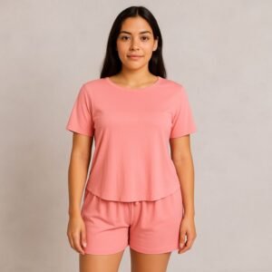 بيجامة صيفية بيتية شورت وبلوزة للنساء لون زهري فاتح one Size