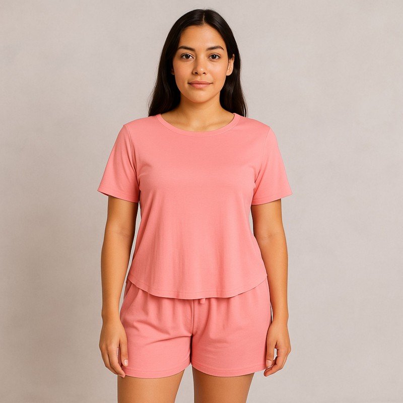 بيجامة صيفية بيتية شورت وبلوزة للنساء لون زهري فاتح one Size