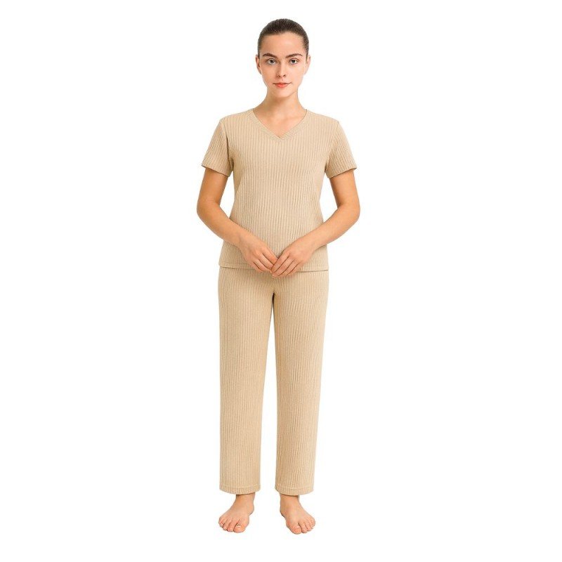 بيجامة صيفية بيتية للنساء لون بيج فاتح one Size