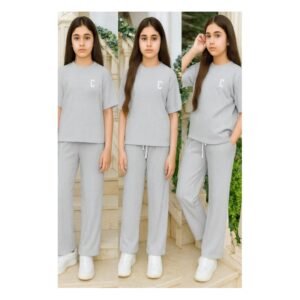 بيجامة صيفية بناتية لون رمادي فاتح