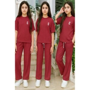 بيجامة صيفية بناتية لون عنابي