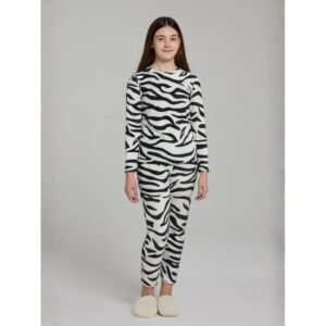 بيجامة فرو للصبايا مخطط لون أبيض وأسود