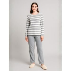 بيجامة فرو للصبايا مخطط لون سكني وأبيض