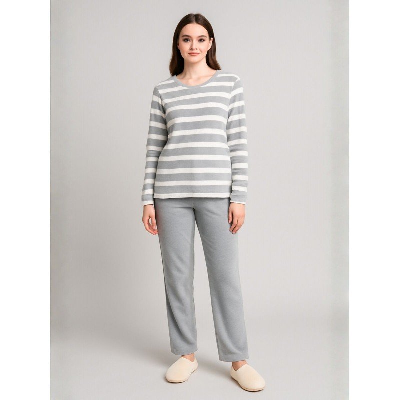 بيجامة فرو للصبايا مخطط لون سكني وأبيض