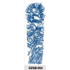 تاتو مؤقت للظهر والذراع 15.5*46 سم لون أزرق بتصميم سفينة مع ريشة