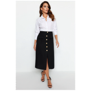 تنورة تريندول منسوجة بأزرار للنساء لون أسود
