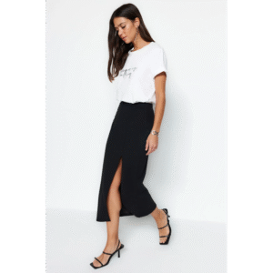 تنورة طويلة تركي ماكسي بخصر مرتفع للنساء لون أسود