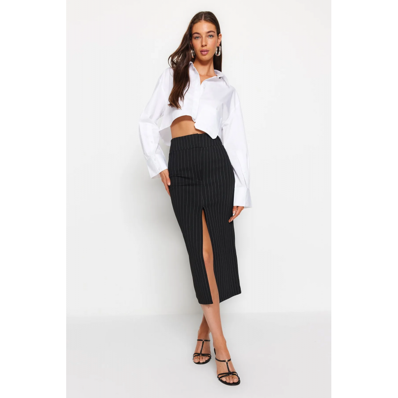 تنورة طويلة تركي ماكسي بخصر مرتفع للنساء لون أسود