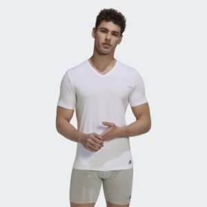 تيشيرت اديداس اكتيف فليكس للرجال لون ابيض-adidas Mens' Active Flex Cotton V-Neck T-Shirt