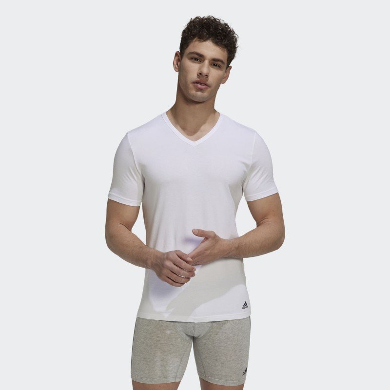 تيشيرت اديداس اكتيف فليكس للرجال لون ابيض-adidas Mens' Active Flex Cotton V-Neck T-Shirt