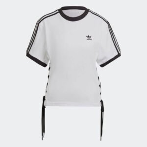 تيشيرت اولويز مع ثلاث خطوط الماركة مع نص كم من اديداس بلوزه رياضية للنساء لون أبيض Adidas Always Original Laced TEE