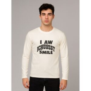 تيشيرت بأكمام طويلة للشباب لون أبيض